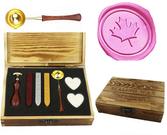 Maple Leaf Sealing Wax Seal Stamp Spoon Wax Stick Candle Wooden Gift Box Set
