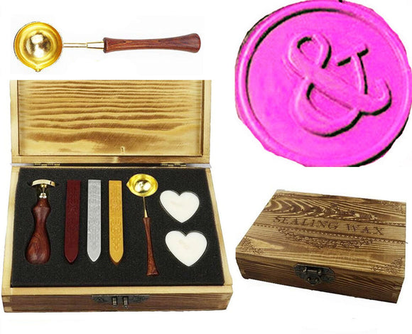 Ampersand And Sealing Wax Seal Stamp Kit Melting Spoon Wax Stick Candle Wooden Book Gift Box Set