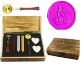 Cherry Leaf Sealing Wax Seal Stamp Kit Melting Spoon Wax Stick Candle Wooden Book Gift Box Set