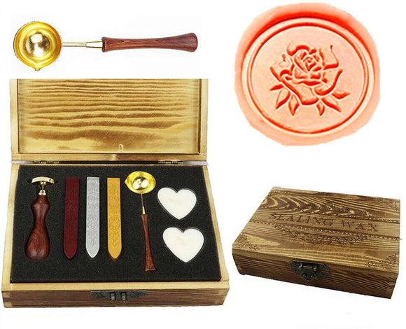 Romance Rose Sealing Wax Seal Stamp Spoon Wax Stick Candle Wooden Gift Box Set