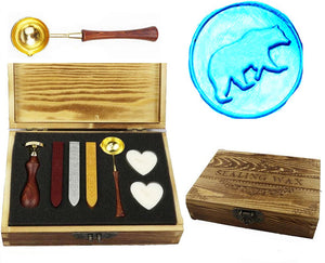 Bear Sealing Wax Seal Stamp Kit Melting Spoon Wax Stick Candle Wooden Book Gift Box Set