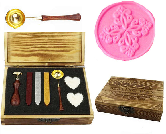 Decorative pattern Sealing Wax Seal Stamp Spoon Wax Stick Candle Wooden Book Gift Box Set