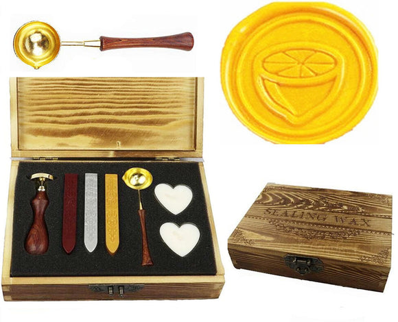 Lemon Sealing Wax Seal Stamp Spoon Wax Stick Candle Wooden Gift Box Set