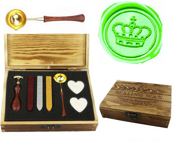 Imperial Crown Sealing Wax Seal Stamp Spoon Wax Stick Candle Wooden Gift Box Set