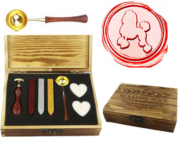 Lovely Poodle Sealing Wax Seal Stamp Spoon Wax Stick Candle Wooden Gift Box Set