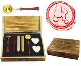 Lovely Poodle Sealing Wax Seal Stamp Spoon Wax Stick Candle Wooden Gift Box Set