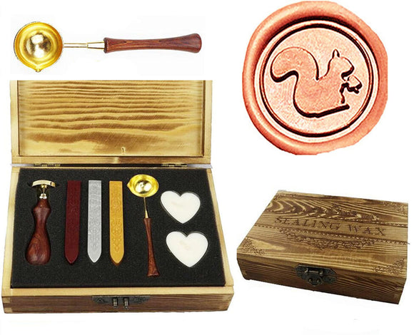 Squirrel Sealing Wax Seal Stamp Spoon Stick Candle Wooden Gift Box Set