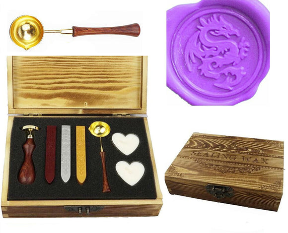 Dragon Sealing Wax Seal Stamp Spoon Wax Stick Candle Wooden Gift Box Set