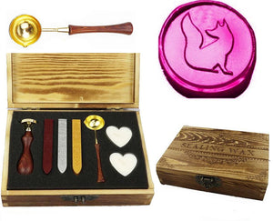 Fox Sealing Wax Seal Stamp Spoon Wax Stick Candle Wooden Gift Box Set