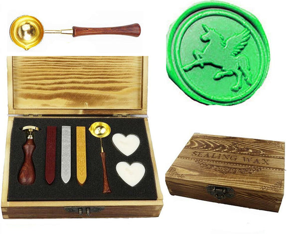 Pegasus Sealing Wax Seal Stamp Spoon Wax Stick Candle Wooden Gift Box Set