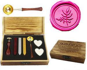 Fine Leaf Sealing Wax Seal Stamp Spoon Wax Stick Candle Wooden Gift Box Set