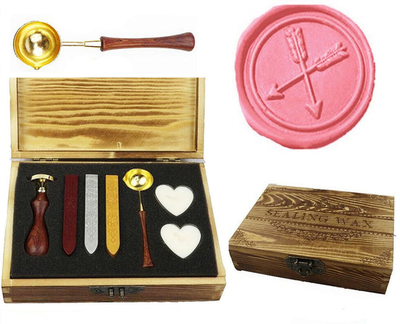 Double Arrow Sealing Wax Seal Stamp Spoon Wax Stick Candle Wooden Gift Box Set