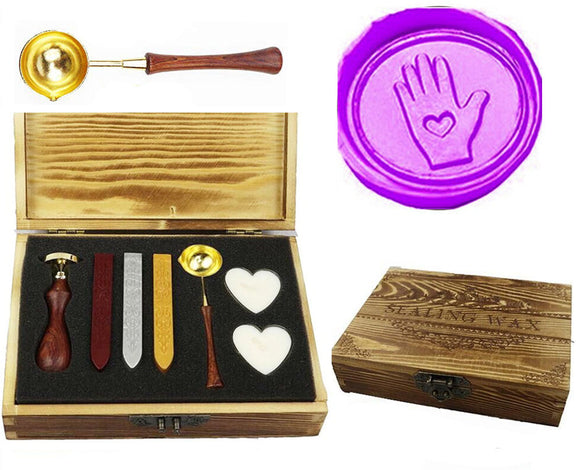 Love Glove Heart Hand Sealing Wax Seal Stamp Spoon Wax Stick Candle Wooden Gift Box Set
