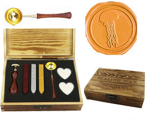 Jellyfish Sealing Wax Seal Stamp Spoon Wax Stick Candle Wooden Gift Box Set