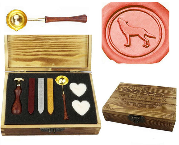 Wolf Sealing Wax Seal Stamp Spoon Stick Candle Wooden Gift Box Set