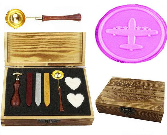 Airplane Plane Sealing Wax Seal Stamp Kit Melting Spoon Wax Stick Candle Wooden Book Gift Box Set