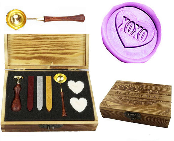 XOXO Love heart Sealing Wax Seal Stamp Spoon Stick Candle Wooden Gift Box Set