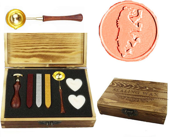 Bear Sealing Wax Seal Stamp Kit Melting Spoon Wax Stick Candle Wooden Book Gift Box Set