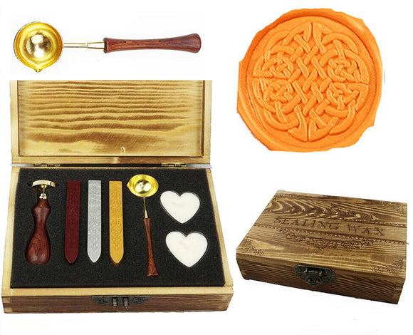 Celtic Knot Sealing Wax Seal Stamp Kit Melting Spoon Wax Stick Candle Wooden Book Gift Box Set