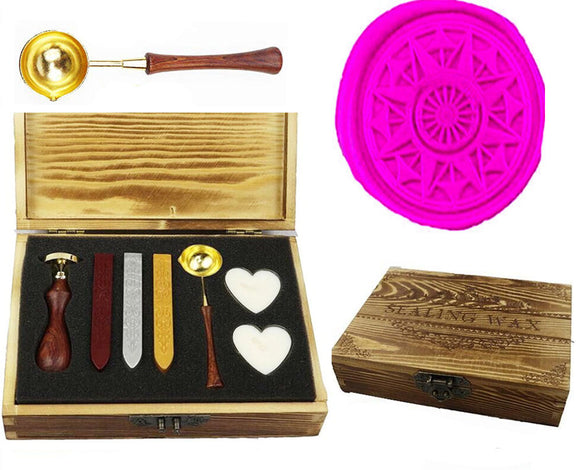 Compass decorative Sealing Wax Seal Stamp Kit Melting Spoon Wax Stick Candle Wooden Book Gift Box Set