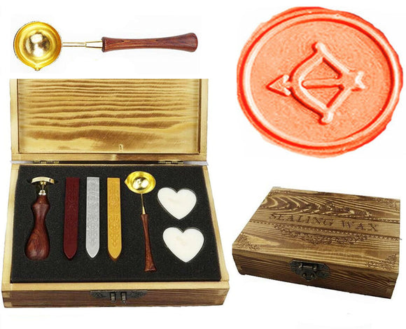 Archery Sealing Wax Seal Stamp Kit Melting Spoon Wax Stick Candle Wooden Book Gift Box Set