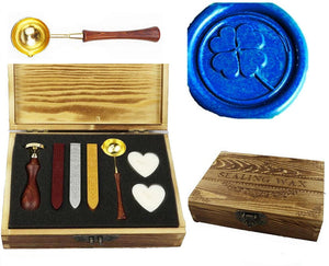 Clover Sealing Wax Seal Stamp Kit Melting Spoon Wax Stick Candle Wooden Book Gift Box Set