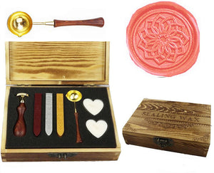 Flower Sealing Wax Seal Stamp Spoon Wax Stick Candle Wooden Gift Box Set