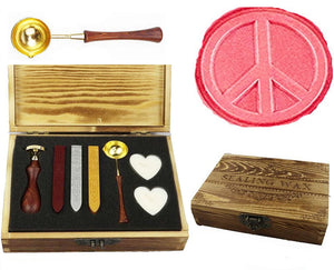 Peace Anti-War Sealing Wax Seal Stamp Kit Melting Spoon Wax Stick Candle Wooden Book Gift Box Set