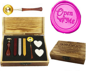 Open Me Sealing Wax Seal Stamp Spoon Wax Stick Candle Wooden Gift Box Set