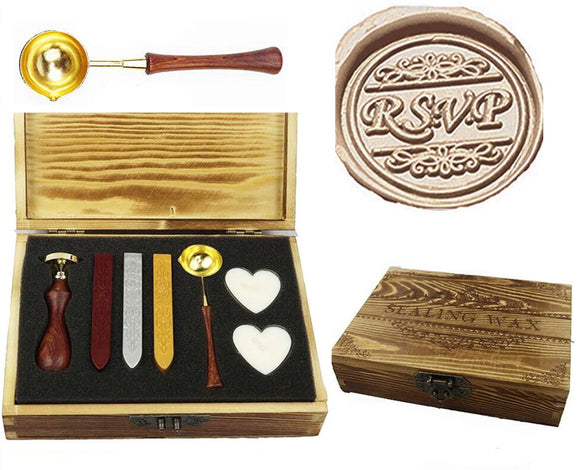 RSVP Decorative Sealing Wax Seal Stamp Spoon Stick Candle Wooden Gift Box Set