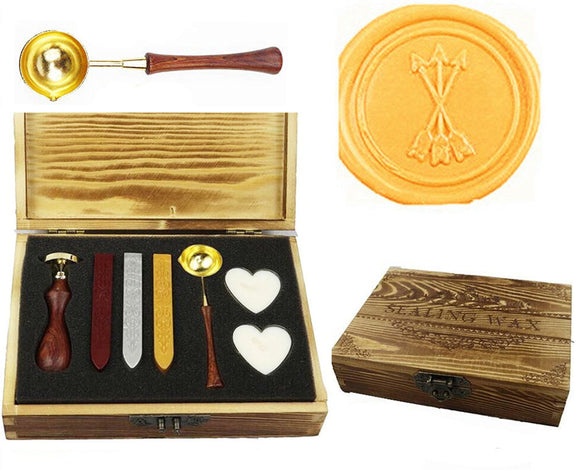 Triple Cross Arrows Sealing Wax Seal Stamp Spoon Stick Candle Wooden Gift Box Set