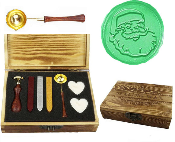 Christmas Santa Face Sealing Wax Seal Stamp Kit Melting Spoon Wax Stick Candle Wooden Book Gift Box Set