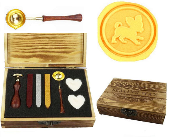Puppy Dog Sealing Wax Seal Stamp Spoon Wax Stick Candle Wooden Gift Box Set