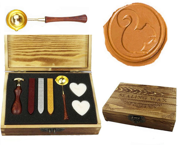 Squirrel Sealing Wax Seal Stamp Spoon Stick Candle Wooden Gift Box Set