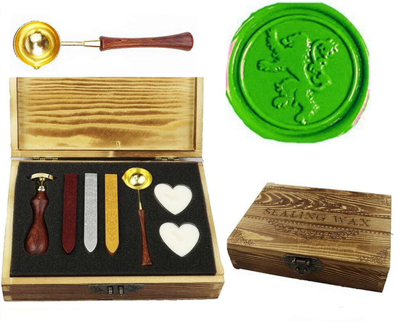 Lion Sealing Wax Seal Stamp Spoon Wax Stick Candle Wooden Gift Box Set