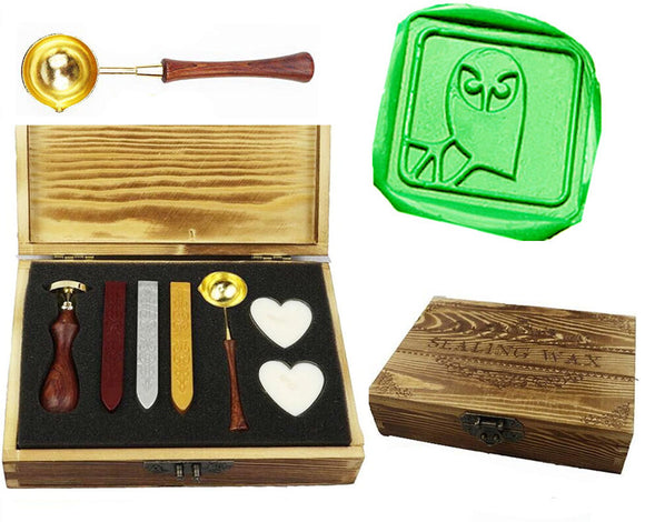 Owl On Branch Sealing Wax Seal Stamp Spoon Wax Stick Candle Wooden Gift Box Set
