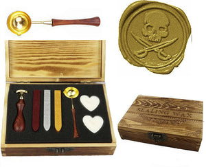 Skull Cross Sword Wax Seal Stamp Spoon Stick Candle Wooden Gift Box Set