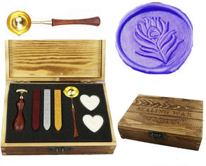 Peacock Feather Sealing Wax Seal Stamp Spoon Wax Stick Candle Wooden Gift Box Set