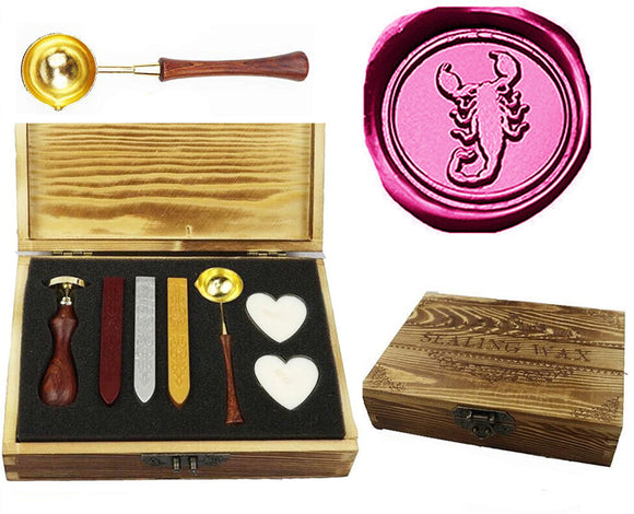 Scorpion Sealing Wax Seal Stamp Spoon Stick Candle Wooden Gift Box Set