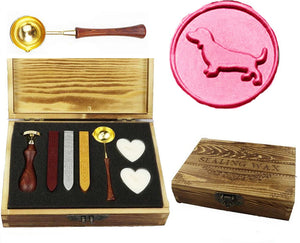 Dachshund Dog Sealing Wax Seal Stamp Kit Melting Spoon Wax Stick Candle Wooden Book Gift Box Set