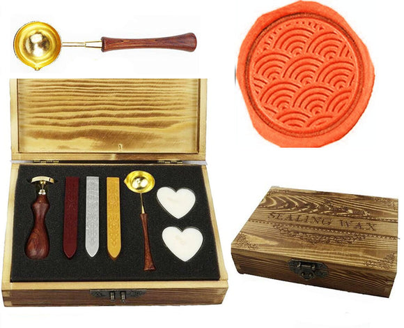 Water Wave Sealing Wax Seal Stamp Spoon Stick Candle Wooden Gift Box Set