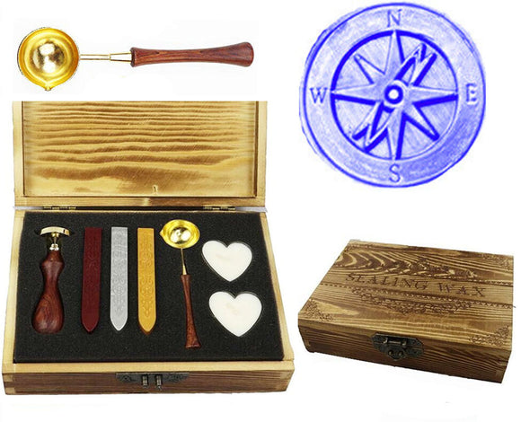 Cross Compass Sealing Wax Seal Stamp Kit Melting Spoon Wax Stick Candle Wooden Book Gift Box Set