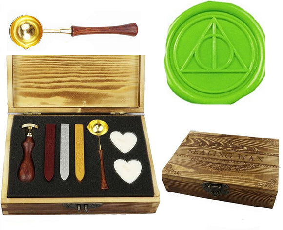 Deathly Hallows Sealing Wax Seal Stamp Kit Melting Spoon Wax Stick Candle Wooden Book Gift Box Set