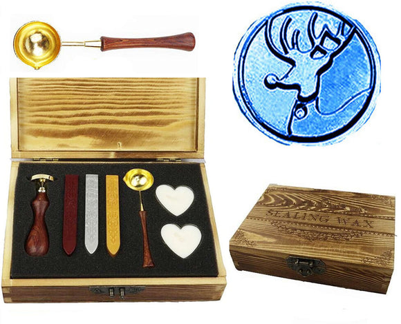 Christmas Deer Sealing Wax Seal Stamp Kit Melting Spoon Wax Stick Candle Wooden Book Gift Box Set