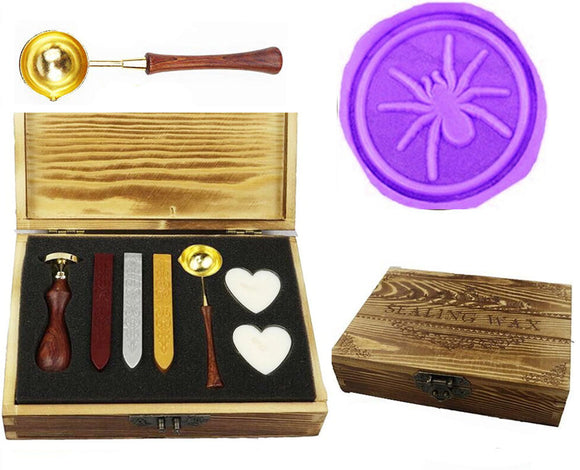 Spider Sealing Wax Seal Stamp Spoon Stick Candle Wooden Gift Box Set