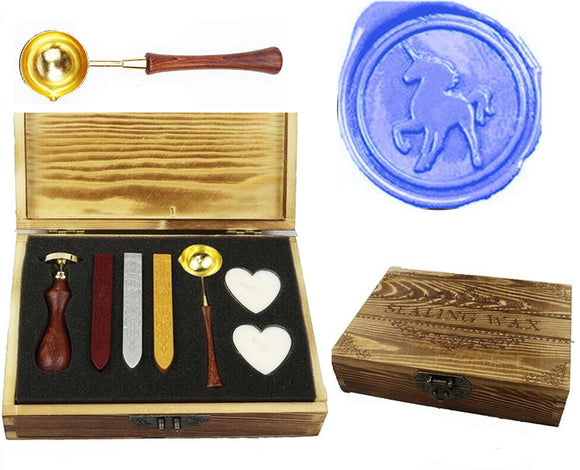 Unicorn Sealing Wax Seal Stamp Spoon Wax Stick Candle Wooden Gift Box Set