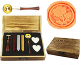 Peony Flower Sealing Wax Seal Stamp Spoon Wax Stick Candle Wooden Gift Box Set