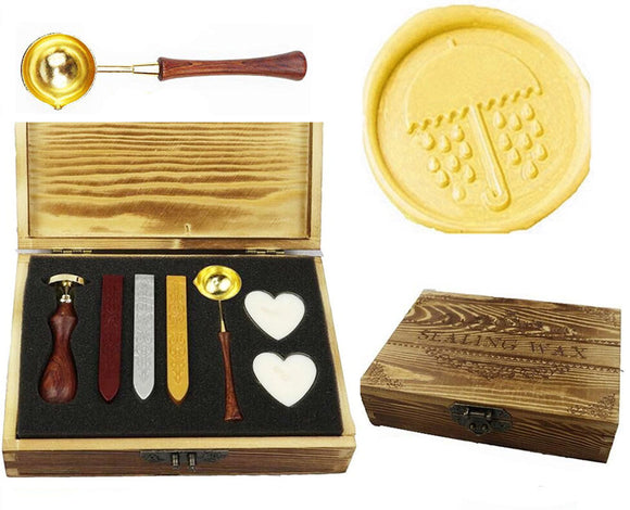 Umbrella Raindrop Sealing Wax Seal Stamp Spoon Stick Candle Wooden Gift Box Set