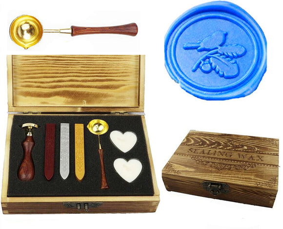 \Bird on Leaves Sealing Wax Seal Stamp Kit Melting Spoon Wax Stick Candle Wooden Book Gift Box Set