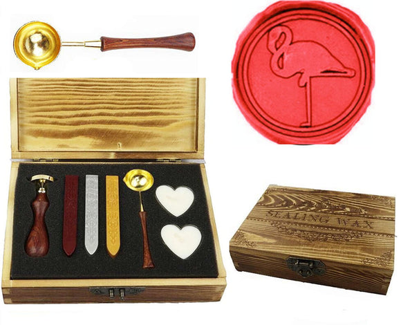 Flamingo Sealing Wax Seal Stamp Spoon Wax Stick Candle Wooden Gift Box Set